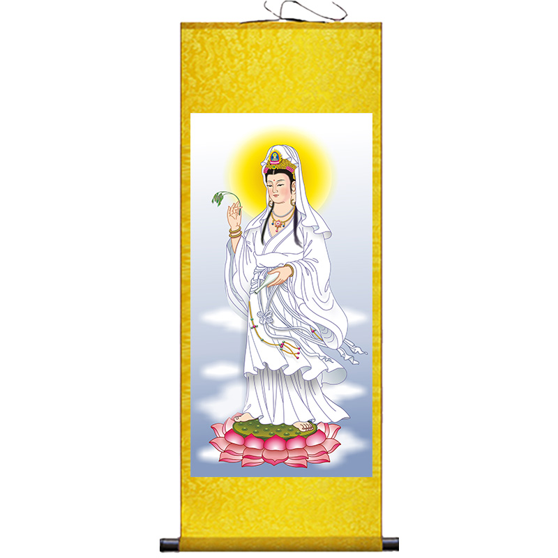现货速发观世音菩萨卷轴挂画家用南海观音送子观音大士挂像客厅装