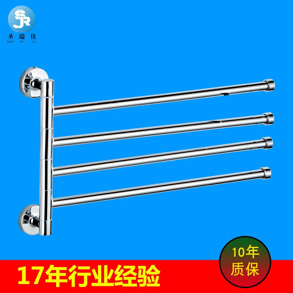 毛巾杆旋转架浴室卫生间活动铜全免打孔不锈钢多置物架三可挂四双