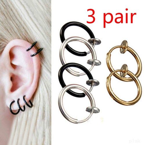 极速Celeb 3 pair Fake Nose Lips Ring Spring Clip Hoop Earrin