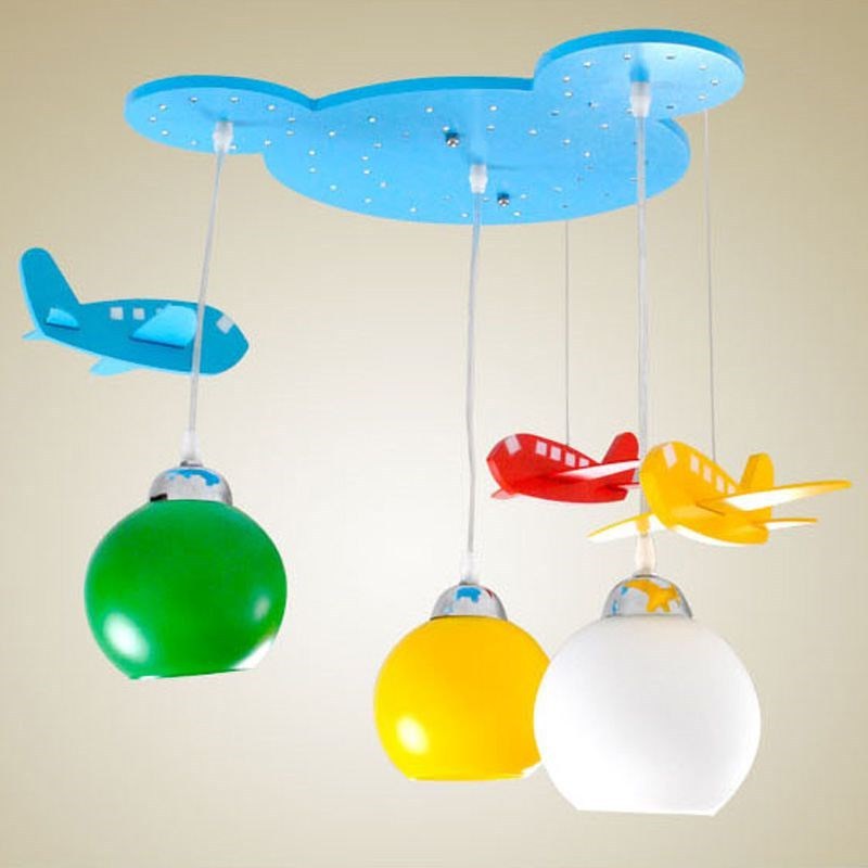 Wooden Bear Head Kids Room Pendant Lamps Cute Airplane