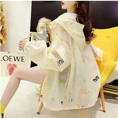 极速Fashion Print Ice Silk Sun Protection Clothes Women Summ