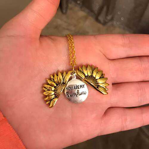 极速You Are My Sunshine Open Locket Sunflower Pendant Neckla