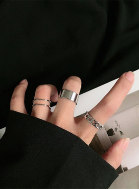 极速Hiphop/Rock Metal Geometry Circular Punk Rings Set Openi