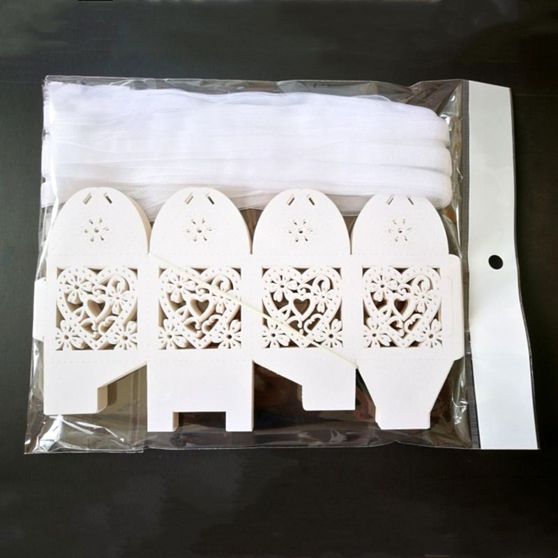 50Pcs/set Ribbon Hollow Candy Boxes Love Heart Laser Cut Box