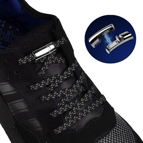 极速1Pair Elastic Reflective Magnetic Shoelaces Quick Lockin