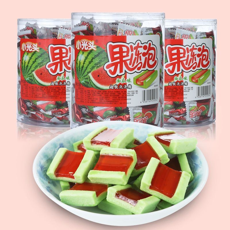 小光头果冻泡泡糖儿童西瓜味超软泡泡糖儿时糖果口香糖零食批发
