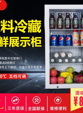 极速冷藏保鲜展示柜小型商用98升单侧开门立式冰箱透明玻璃门冷冻
