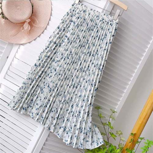 Women Skirt Summer Print Floral Chiffon Skirt ALine High Wa