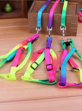 Colorful Rainbow Pet Dog Collar Harness Leash Soft Walking H