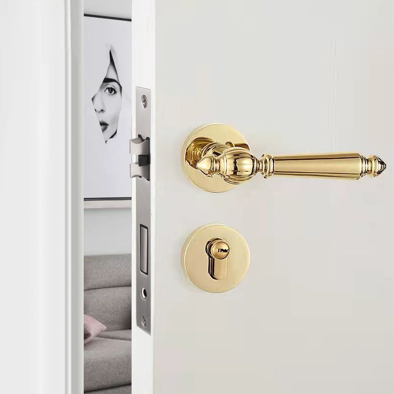 法式磁吸静音分体锁室内房间实木门锁家用卧室锁具卫生间通用把手