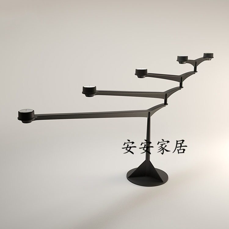 极速亮黑色铁艺五头蜡烛台软装配饰品摆件欧中式后现代样板间旋转