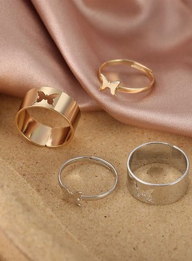 Hot Couples rings 2pcs women ring men蝴蝶情侣戒指套装2件套
