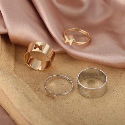 Hot Couples rings 2pcs women ring men蝴蝶情侣戒指套装2件套