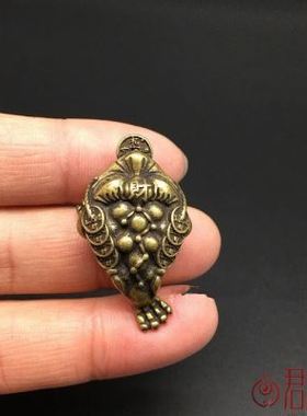 古玩铜器古董收藏仿古实心纯黄铜招财纳财旺财钱串金蟾迷你小摆件