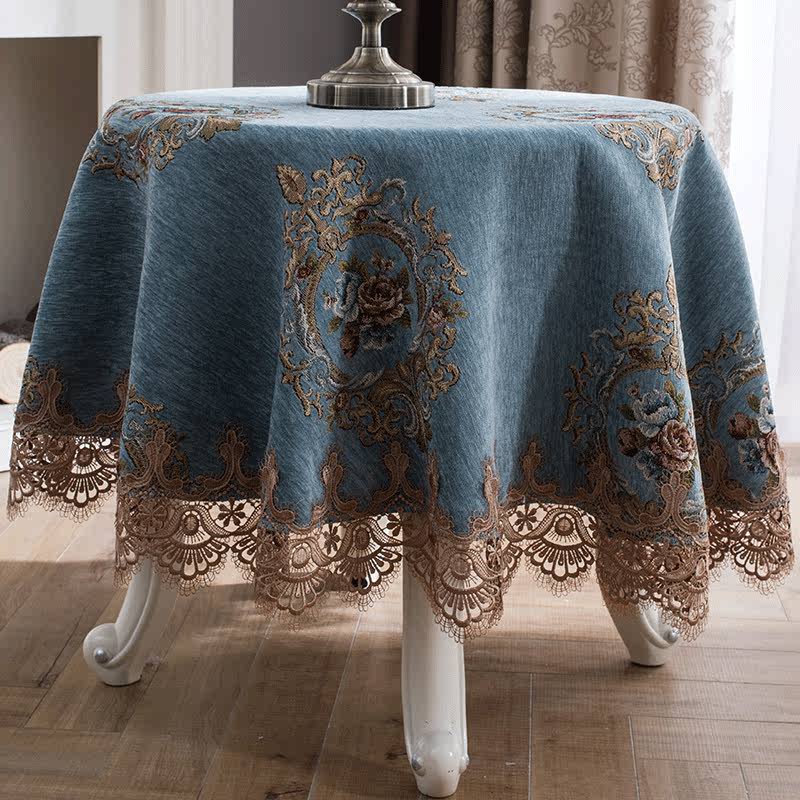 钩花清洗小方西餐厅艺术会议卡其色粉圆桌布餐桌布台布条几圆形家