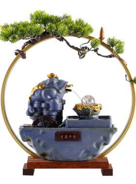 创意招财金蟾循环流水陶瓷摆件水晶球发光家居客厅办公室桌面礼品