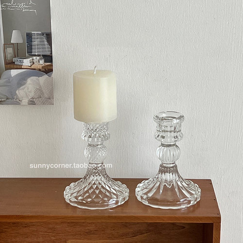 欧式复古浮雕水晶玻璃烛台客厅餐桌浪漫装饰摆件ins香薰蜡烛台座