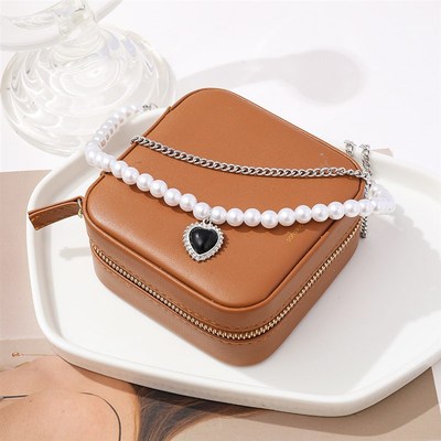 Thick Chain Necklace Black peach heart clavicle chain锁骨链