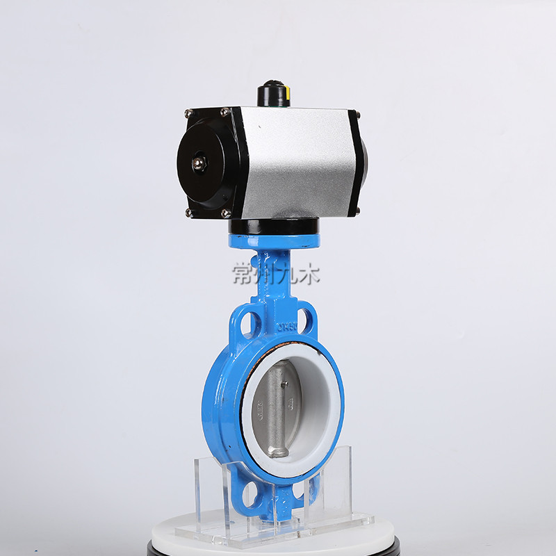 D671F-16Q 气动对夹蝶阀 球墨体 四氟蝶阀特氟龙板双作用开关PTFE