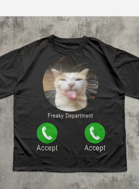 FREAKY DEPARTMENT FUNNY FUNNY CAT MEME TEE SHIRT猫短袖T恤男