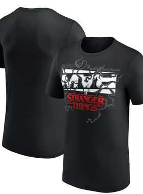 MEN'S BLACK RAWWWE X STRANGER THINGS T-SHIRTS摔跤节目短袖男