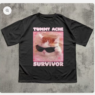 FUNNY CAT MEME TUMMY SHIRT猫趣味休闲短袖 SURVIVOR T恤 ACHE