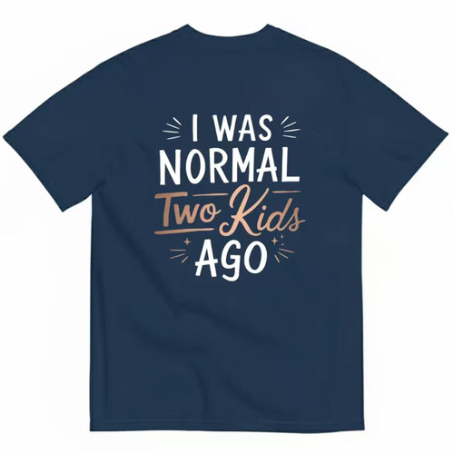 I WAS NORMAL Two Kids AGO 趣味梗印花 T 恤藏青色男女同款短袖