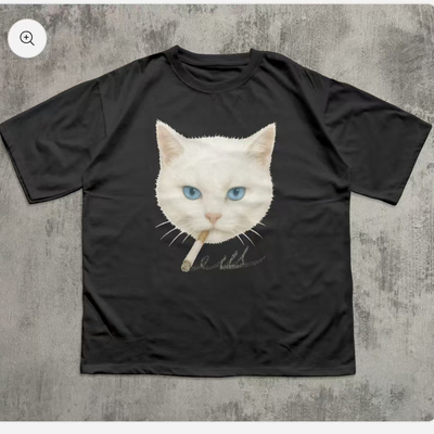 FUNNY T-SHIRT  SMOKING CAT猫趣味字母美式休闲短袖T恤男2026潮