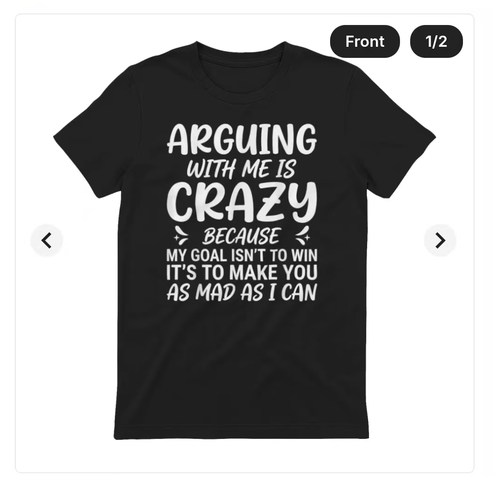 FUNNY T-SHIRT ARGUING WITH ME IS CRAZY字母美式休闲短袖T恤男