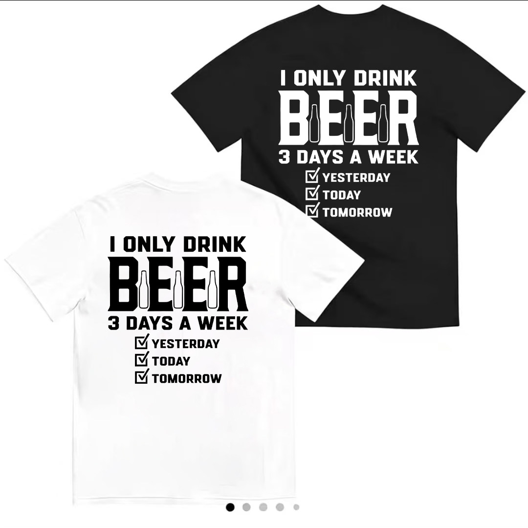 短袖 I ONLY DRINK BEER啤酒英文简约宽松美式情侣休闲 T 恤男女图片