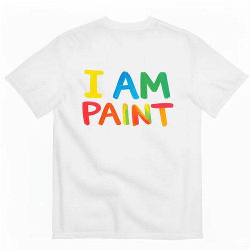 美式复古彩色画笔字母T 恤 I AM PAINT 创意印花百搭圆领半袖上衣