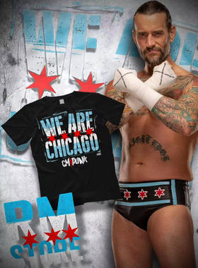 MEN'S BLACK CM PUNK WE ARE CHICAGO T-SHIRT 2025夏朋克短袖男