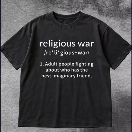 美式复古趣味定义文字 T 恤 religious war 印花宽松 短袖男女潮