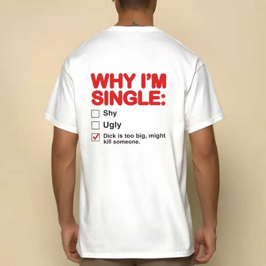 WHY I AM SINGLE T-SHIRT趣味搞笑短袖T恤男为什么我是单身字母潮