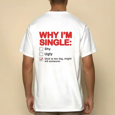 WHY I AM SINGLE T-SHIRT趣味搞笑短袖T恤男为什么我是单身字母潮