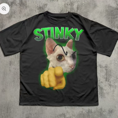 FUNNY T-SHIRT  STINKY CAT猫趣味字母美式休闲短袖T恤男2026潮夏