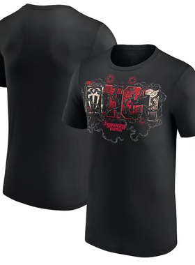 MEN'S BLACK ROMAN REIGGNS WWE X STRANGER THINGS T-SHIRTS2026