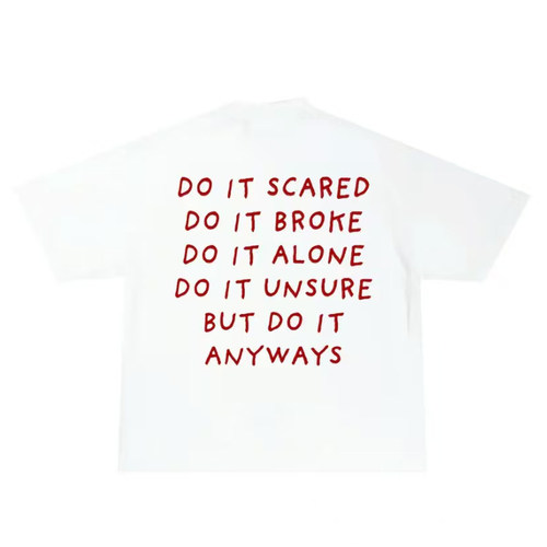美式字母 DO IT SCARED 标语 T 恤宽松百搭2026新款白色男女短袖