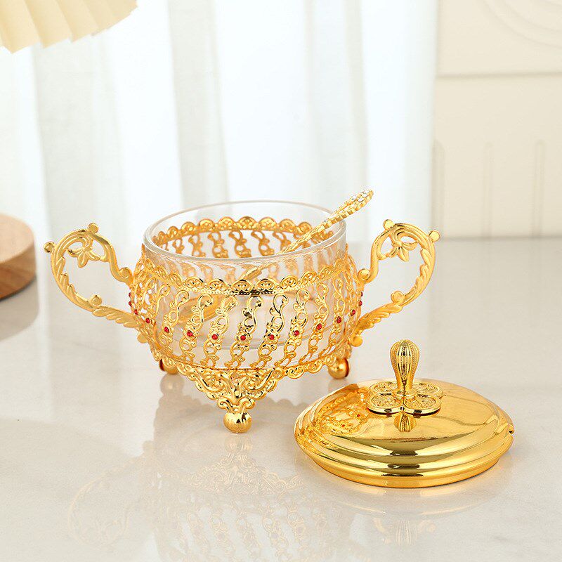 速发欧式复古铁艺干果收璃罐首饰玻纳盒储件罐子摆物糖缸