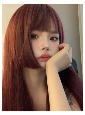 速发假发长直甜公主发lita姬发一刀切切酷海王红色日常假发全头套