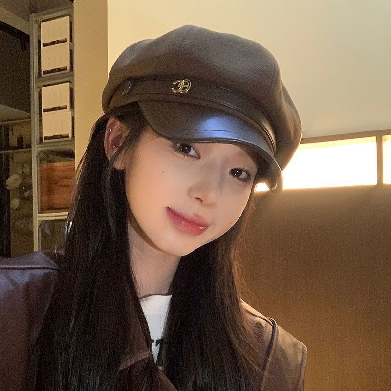 ins秋冬毛呢贝雷帽子女百搭网红鸭舌帽复古英伦风显脸小众八角帽