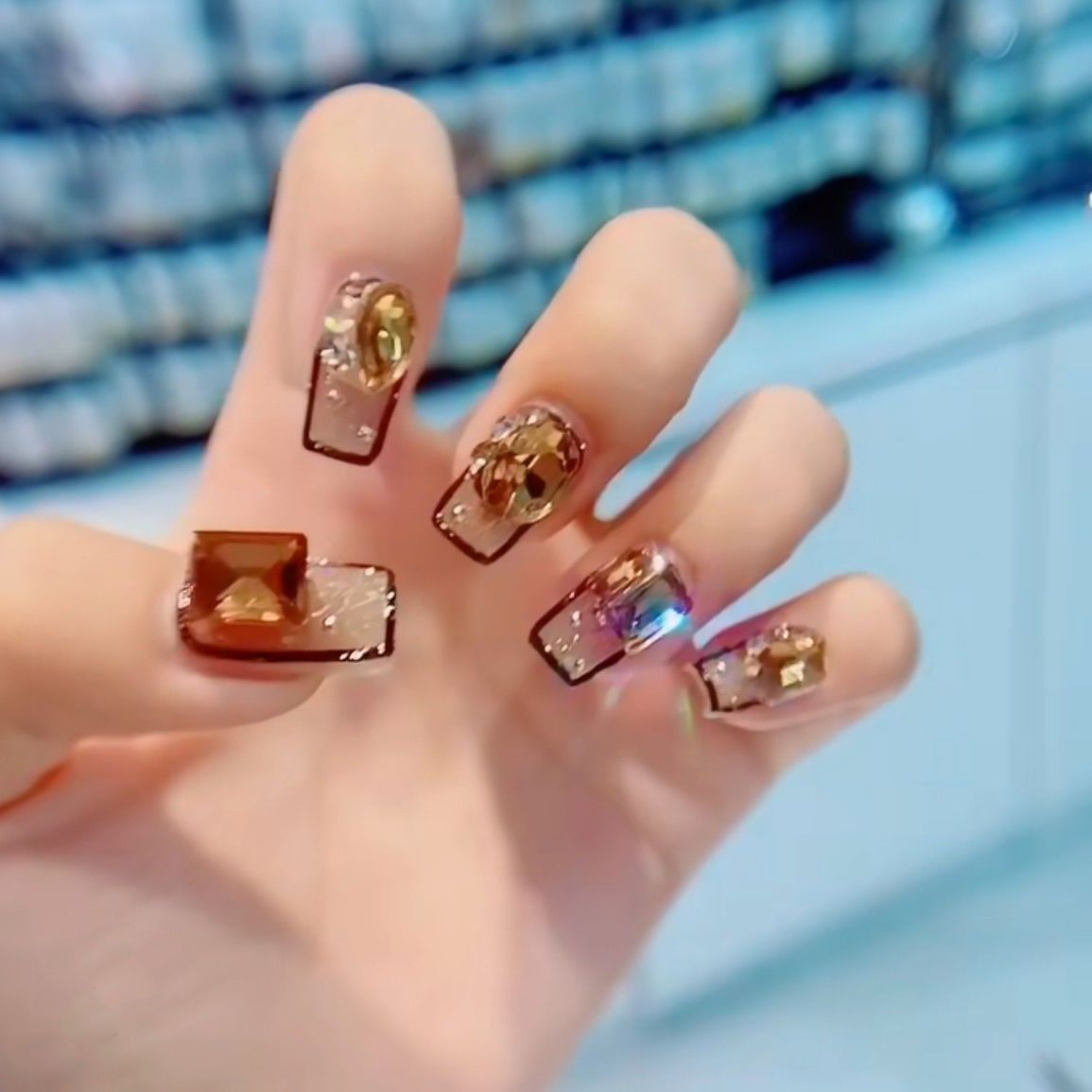 2025新款百搭方型镶钻穿戴甲