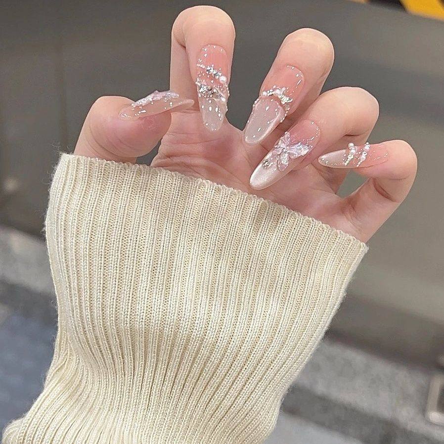 纯手工穿戴仙气新款温柔猫眼美甲珍珠蝴蝶高级氛围立体指甲贴片06,彩妆/香水/美妆工具,美甲工具,淘宝优惠券,粉丝福利购,淘宝优惠卷