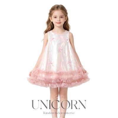 UNICORN女童夏季人鱼姬亮片蓬蓬连衣裙背心裙公主礼服生日网纱裙