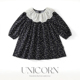 UNICORN女童25春新款 森系复古碎花连衣裙蕾丝拼接圆领韩版 娃娃裙