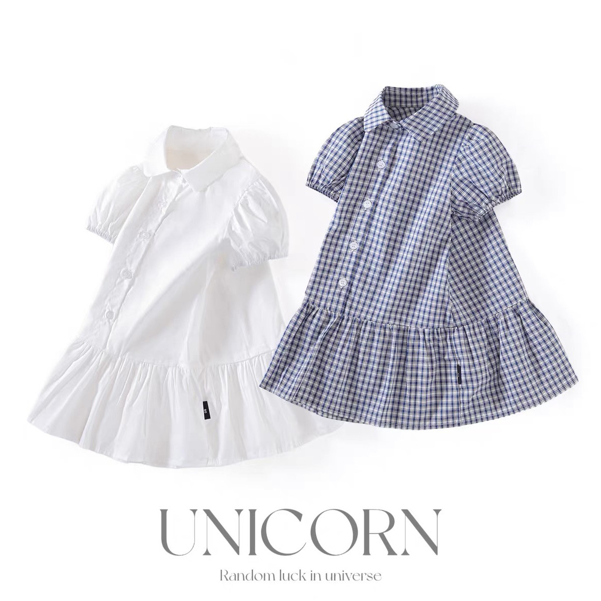 UNICORN女童夏季新款韩版格子衬衫裙女宝甜美公主学院风连衣裙子