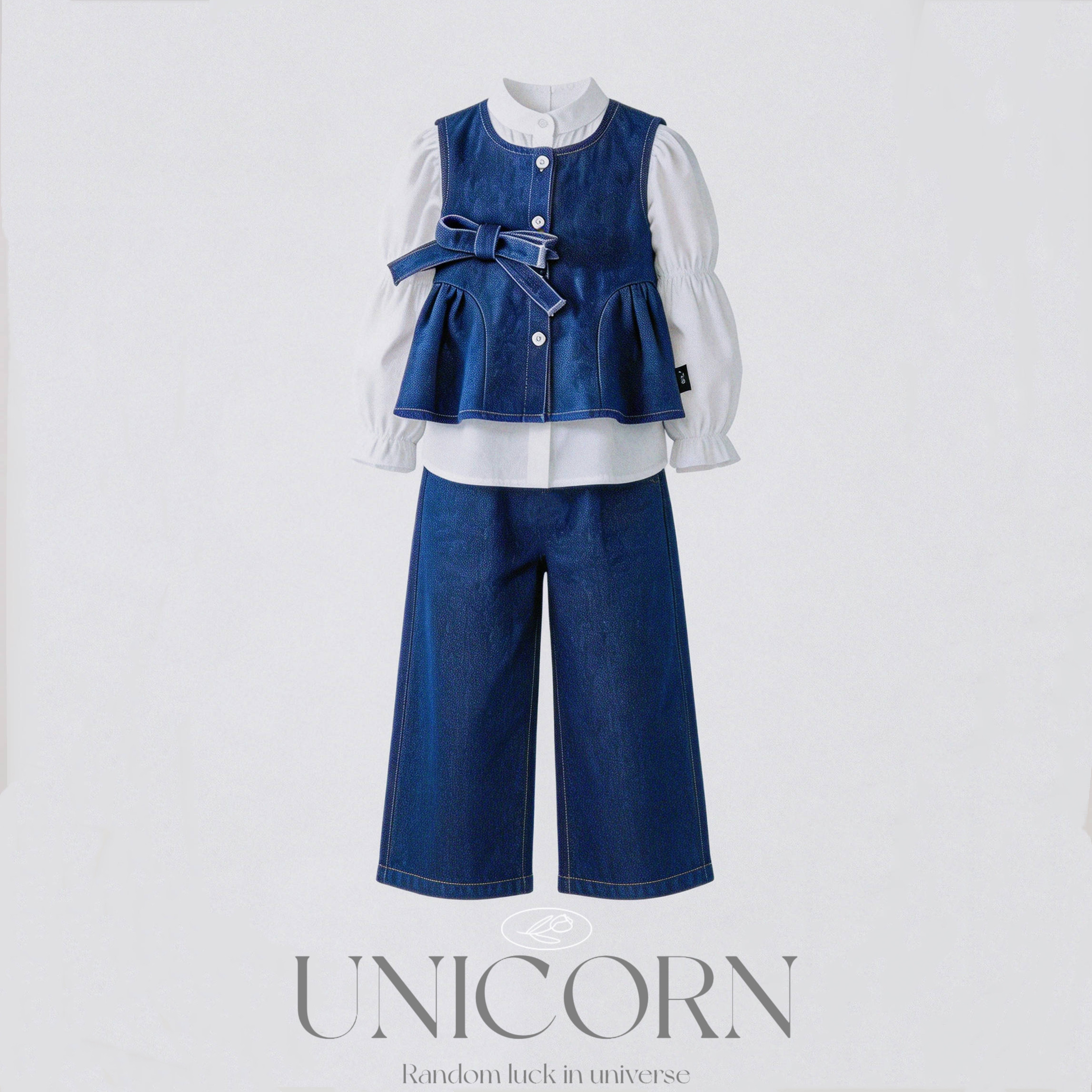 UNICORN女童26年春夏新款韩版牛仔套装女宝洋气背心阔腿裤两件套