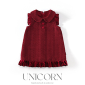 洋气红色背心裙女宝小香风无袖 UNICORN女童25秋冬新款 韩版 连衣裙