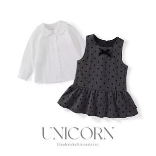 UNICORN女童波点无袖连衣裙26春秋款衬衫韩版学院风jk背心裙套装