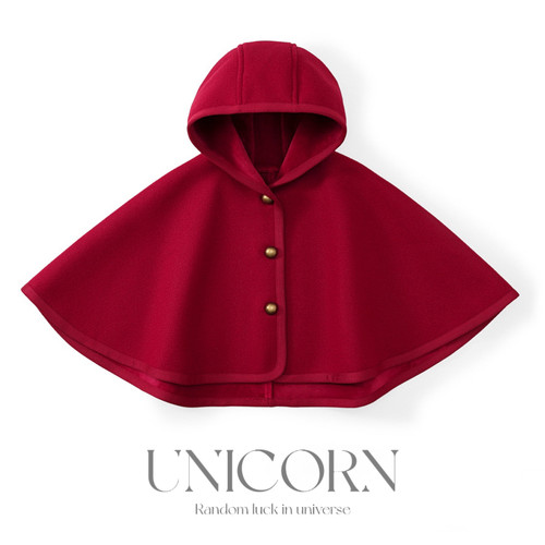 UNICORN英式儿童斗篷新款女童一体绒圣诞洋气披风小红帽披肩上衣